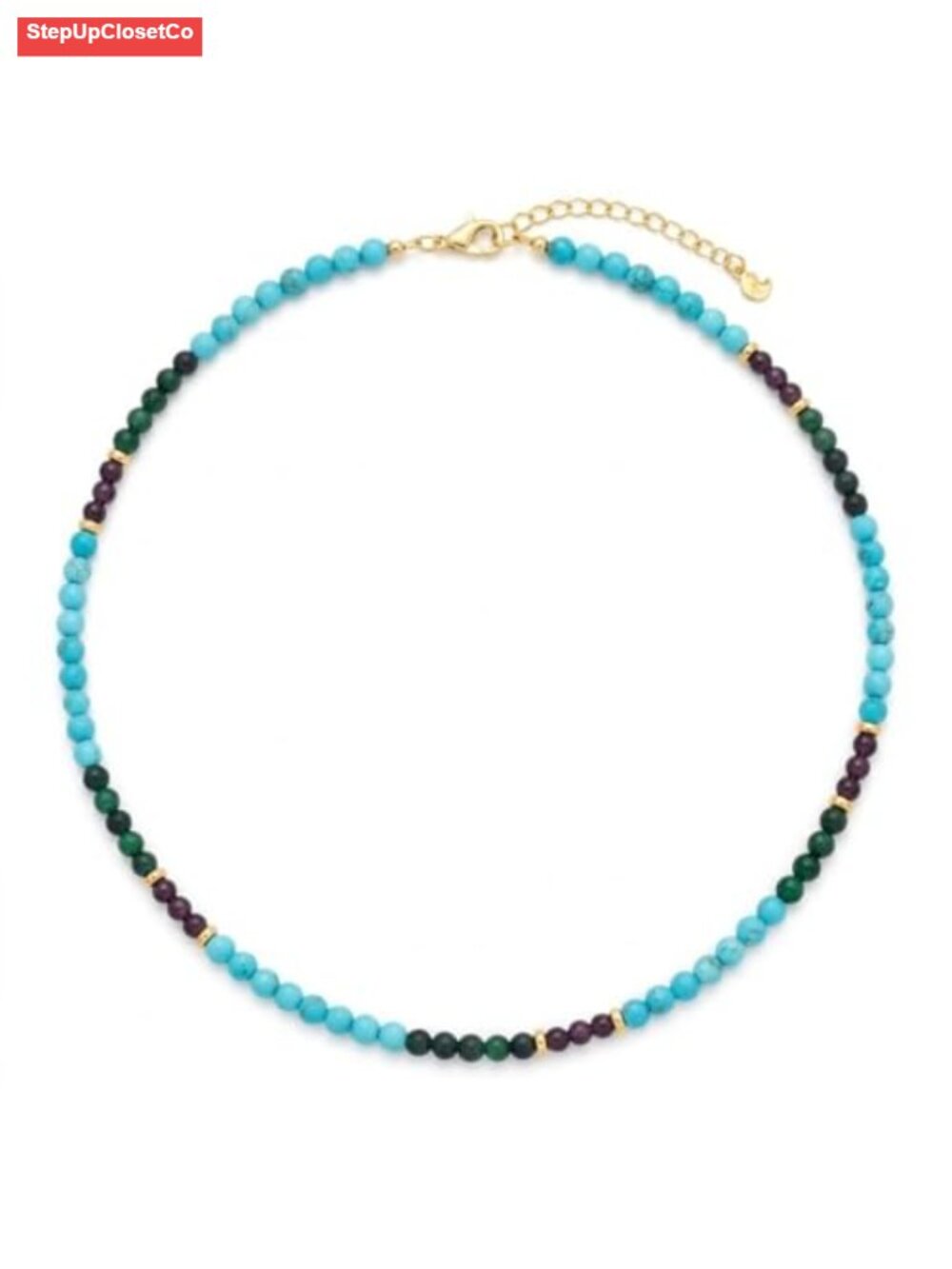 Boho Beaded Choker Necklace Turquoise Gemstone 14K Gold Plated Adjustable